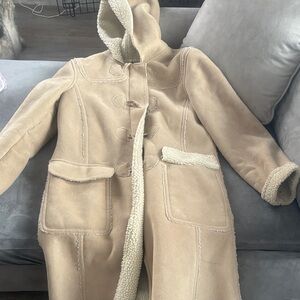 GAP Tan Hooded Coat with Cream Lining